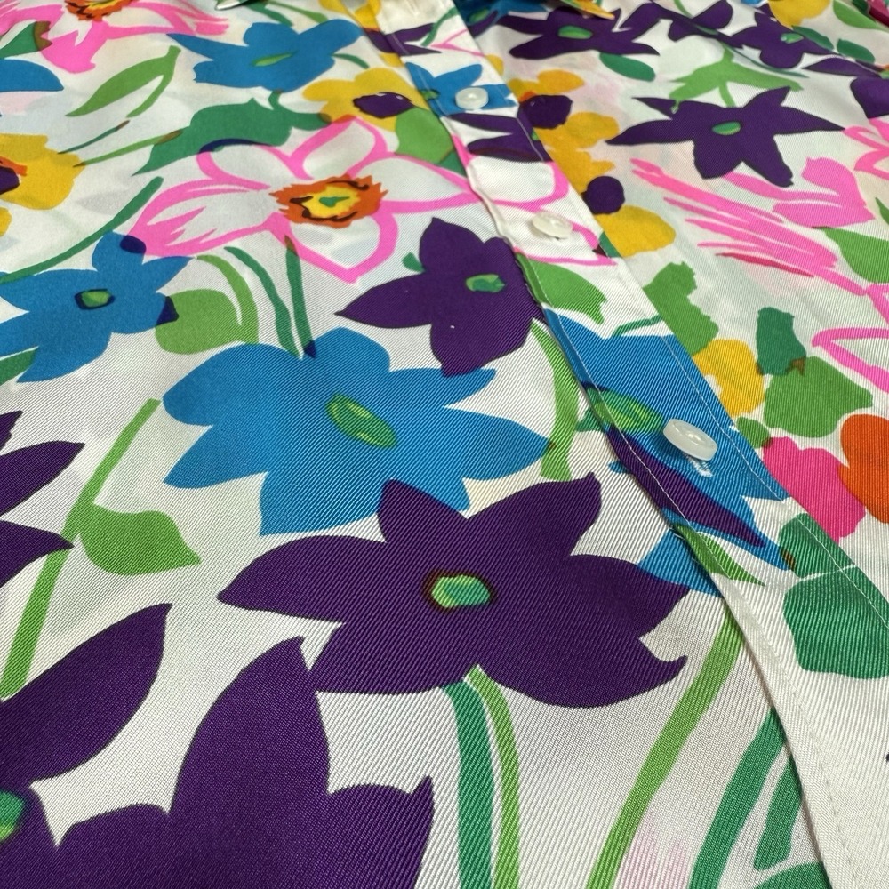 J.Crew Collection 6 Women Spring Silk Floral Button Down Shirt Bold Vibrant Fun - Picture 4 of 10